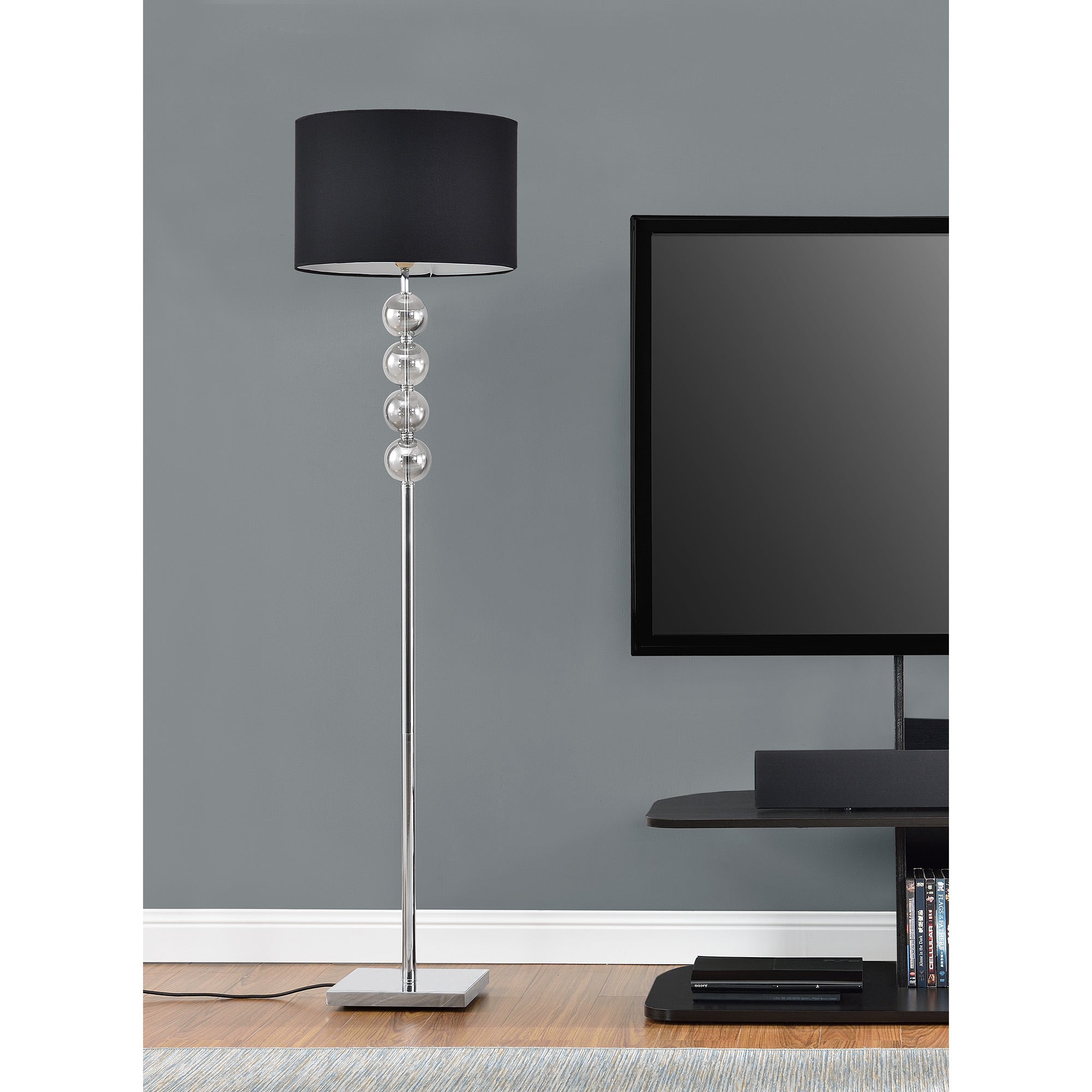 Lampada da Terra Alta 155 cm Lampada a Stelo con 4 Sfere Decorative Piantana con Paralume Cilindrico Nero - lux.pro