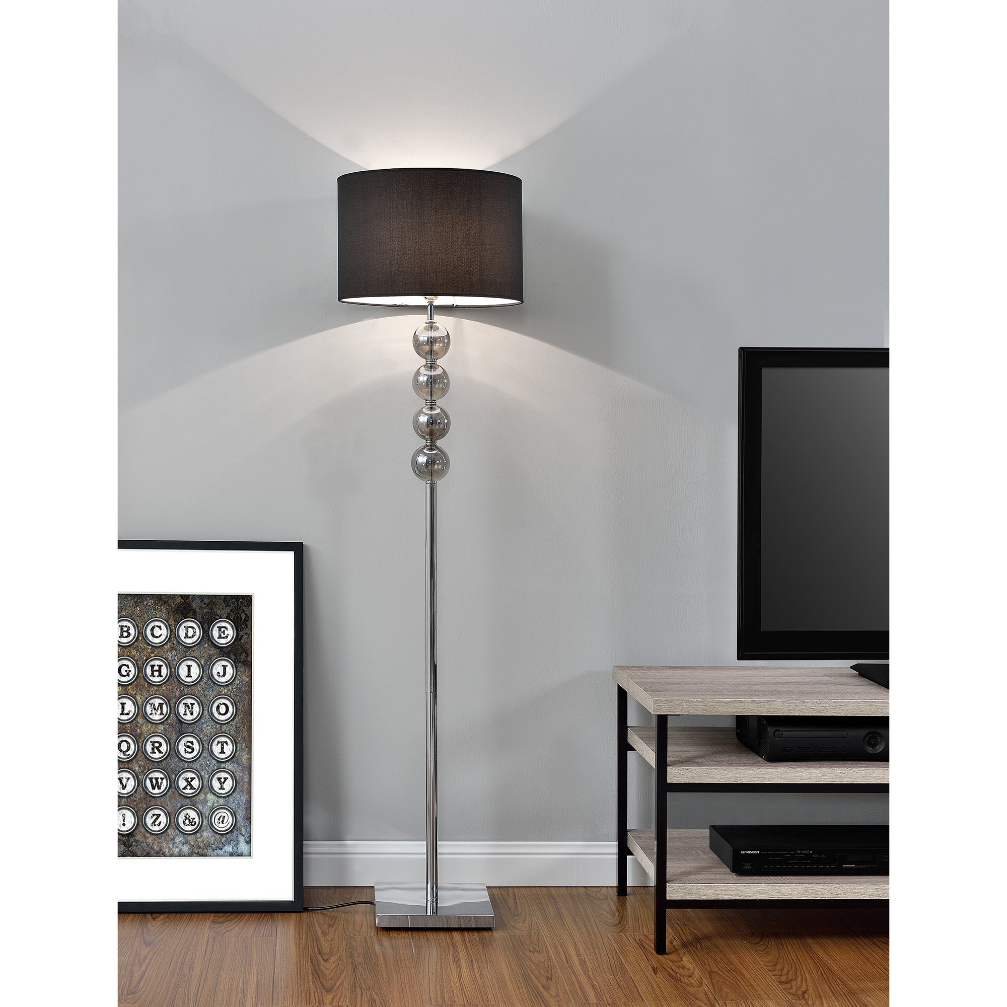 Lampada da Terra Alta 155 cm Lampada a Stelo con 4 Sfere Decorative Piantana con Paralume Cilindrico Nero - lux.pro