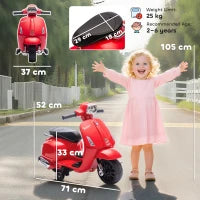 Moto elettrica per bambini 2-6 anni con batteria 6V, faro, clacson e ruote ausiliarie, Rosso