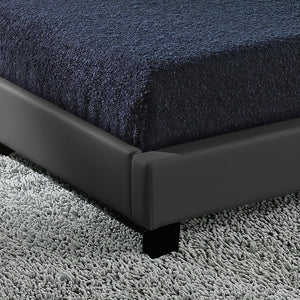 Letto Francese Imbottito 140x200 cm Testiera Alta con Illuminazione a LED Similpelle - Grigio scuro Corium