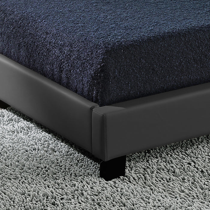 Letto Francese Imbottito 140x200 cm Testiera Alta con Illuminazione a LED Similpelle - Grigio scuro Corium