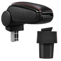 [pro.tec] Bracciolo centrale - Poggiabraccio con vano portaoggetti - imbottito - in similpelle - nero con cucitura rossa