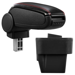 [pro.tec] Bracciolo centrale - Poggiabraccio con vano portaoggetti - imbottito - in similpelle - nero con cucitura rossa