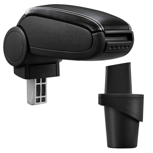 [pro.tec] Bracciolo centrale - Poggiabraccio con vano portaoggetti - imbottito - in similpelle - nero con cucitura