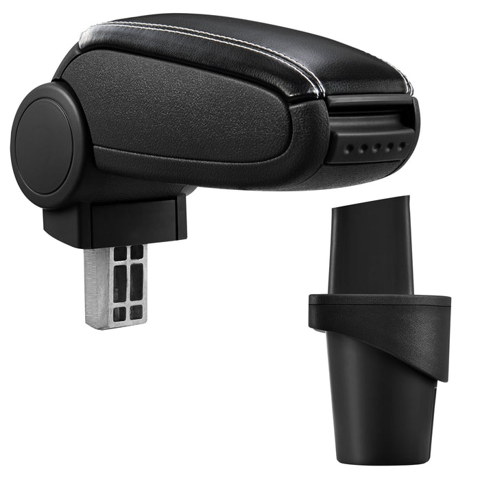 [pro.tec] Bracciolo centrale - Poggiabraccio con vano portaoggetti - imbottito - in similpelle - nero con cucitura