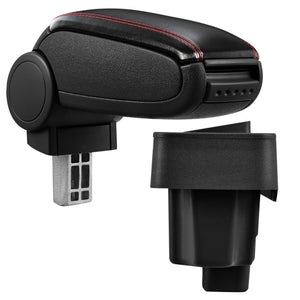 [pro.tec] Bracciolo centrale - Poggiabraccio con vano portaoggetti - imbottito - in similpelle - nero con cucitura rossa