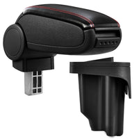 [pro.tec] Bracciolo centrale - Poggiabraccio con vano portaoggetti - imbottito - in similpelle - nero con cucitura rossa