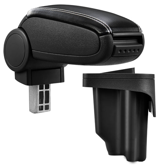 [pro.tec] Bracciolo centrale - Poggiabraccio con vano portaoggetti - imbottito - in similpelle - nero con cucitura