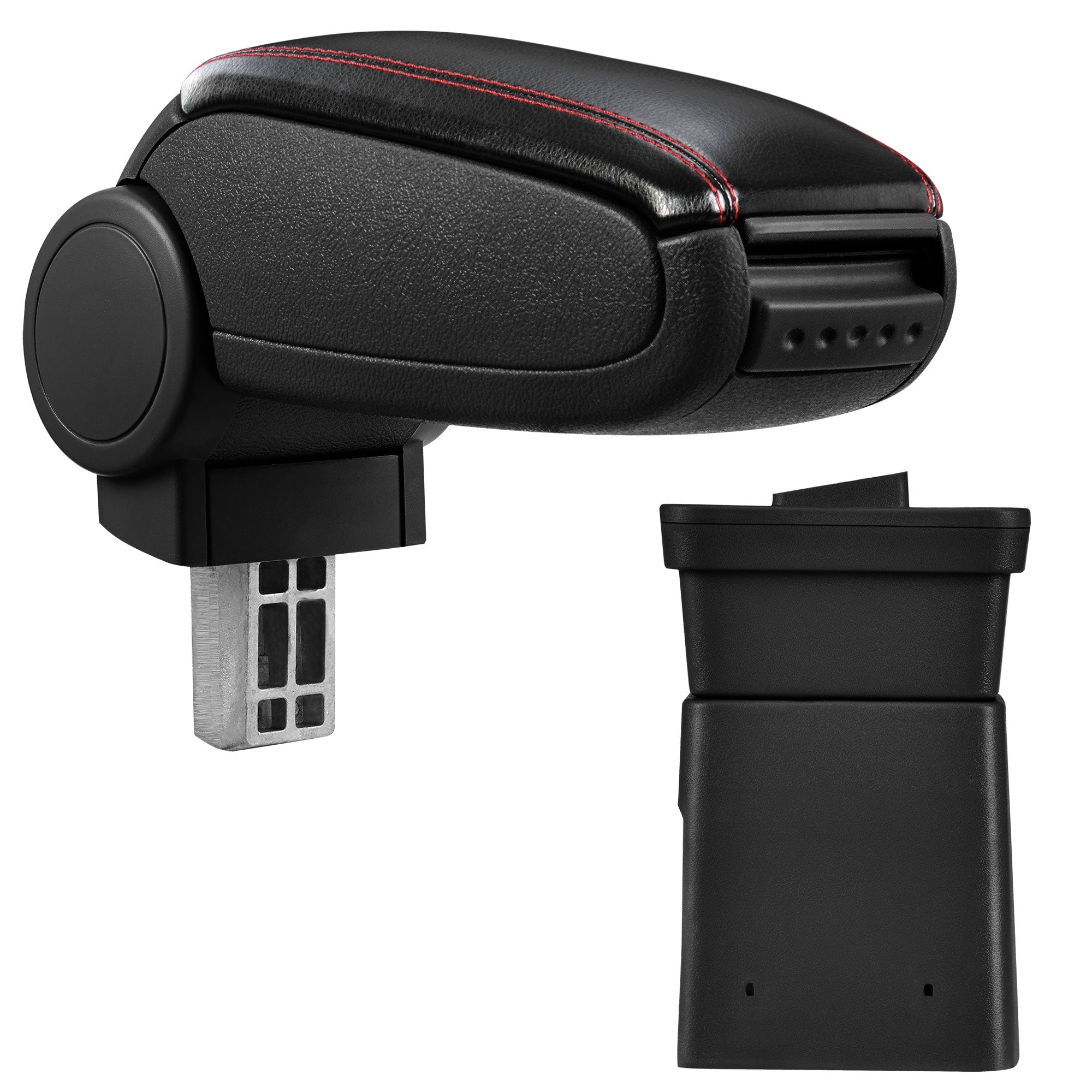 [pro.tec] Bracciolo centrale - Poggiabraccio con vano portaoggetti - imbottito - in similpelle - nero con cucitura rossa