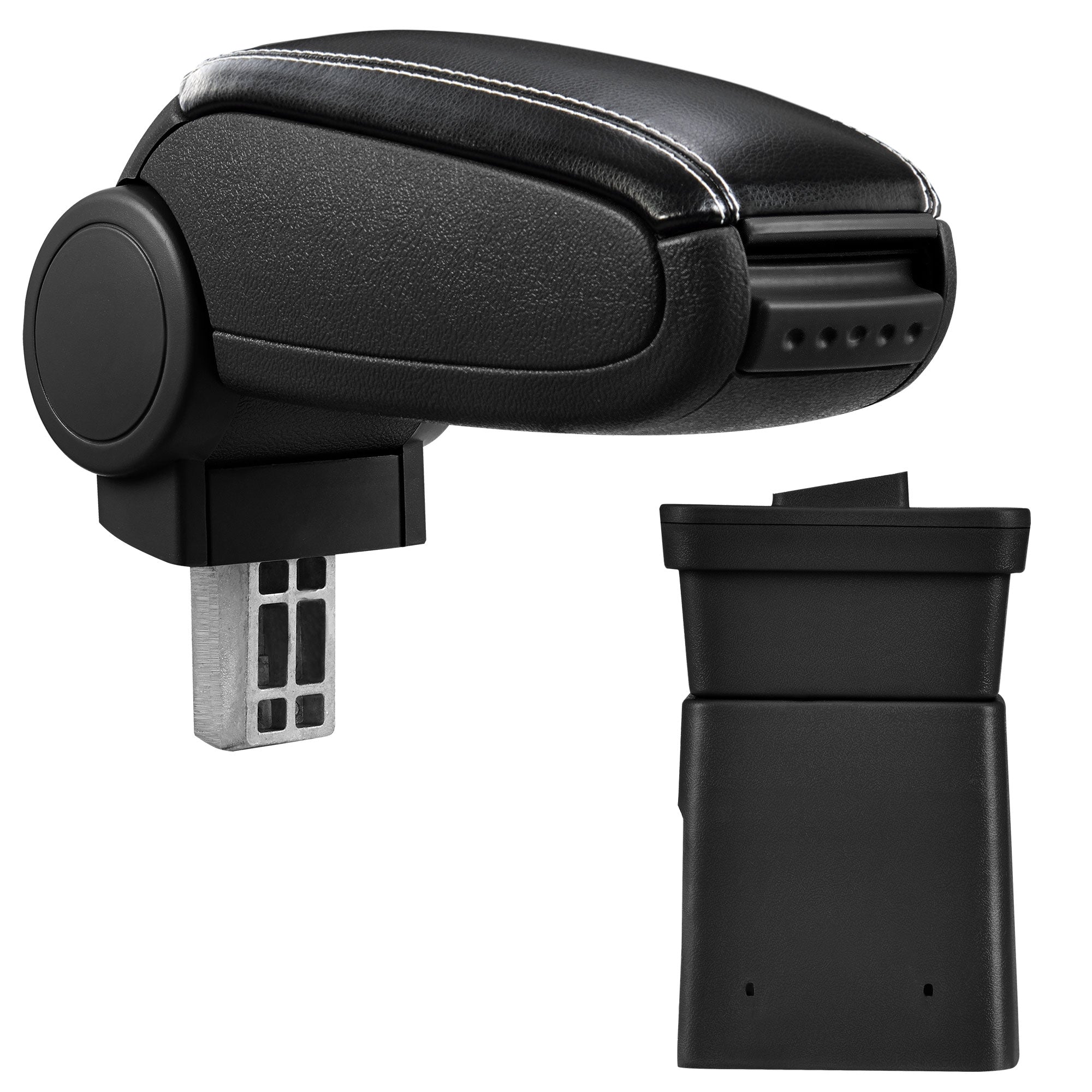 [pro.tec] Bracciolo centrale - Poggiabraccio con vano portaoggetti - imbottito - in similpelle - nero con cucitura