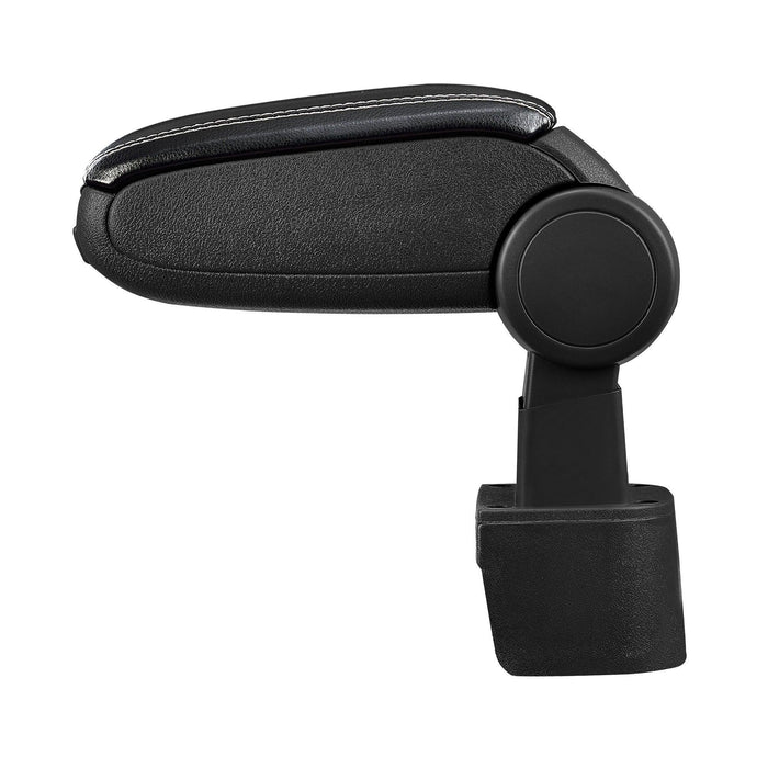 Bracciolo centrale per Nissan Micra con scomparto imbottito in pelle nera-sintetico con cuciture bianche 03_0000527