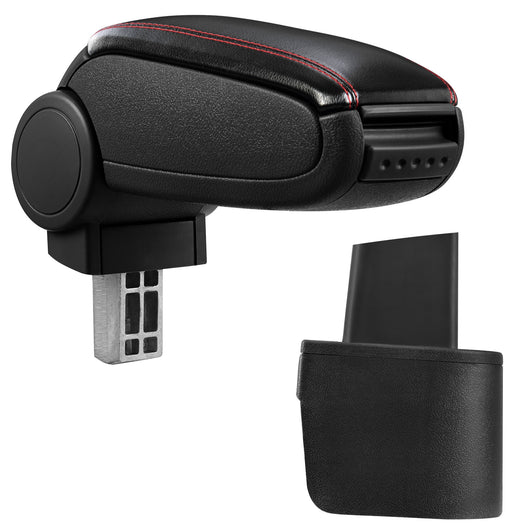 [pro.tec] Bracciolo centrale - Poggiabraccio con vano portaoggetti - imbottito - in similpelle - nero con cucitura rossa