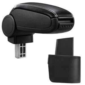 Bracciolo centrale per Nissan Micra con scomparto imbottito in pelle nera-sintetico con cuciture bianche 03_0000527