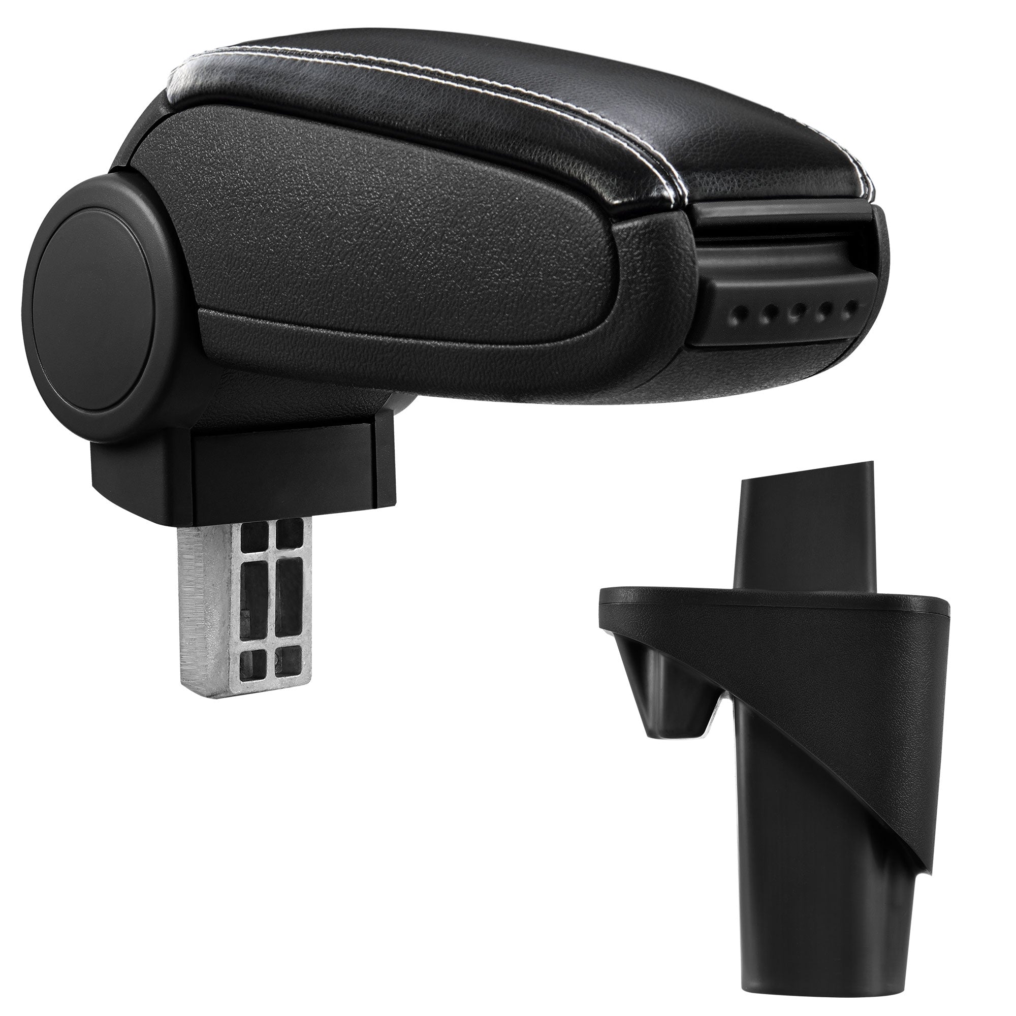 [pro.tec] Bracciolo centrale - Poggiabraccio con vano portaoggetti - imbottito - in similpelle - nero con cucitura