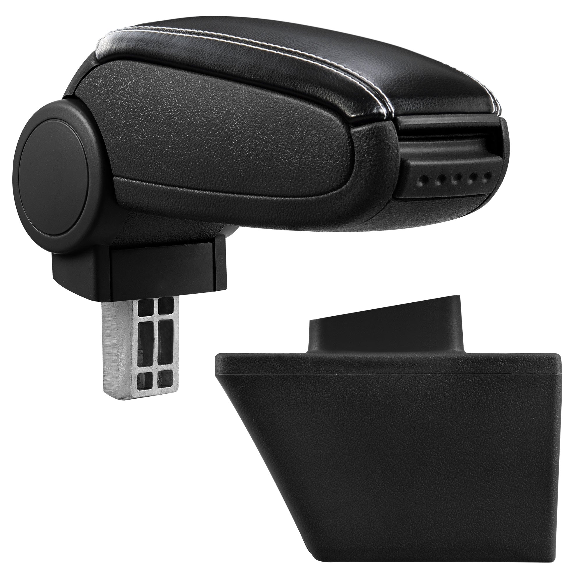 [pro.tec] Bracciolo centrale - Poggiabraccio con vano portaoggetti - imbottito - in similpelle - nero con cucitura