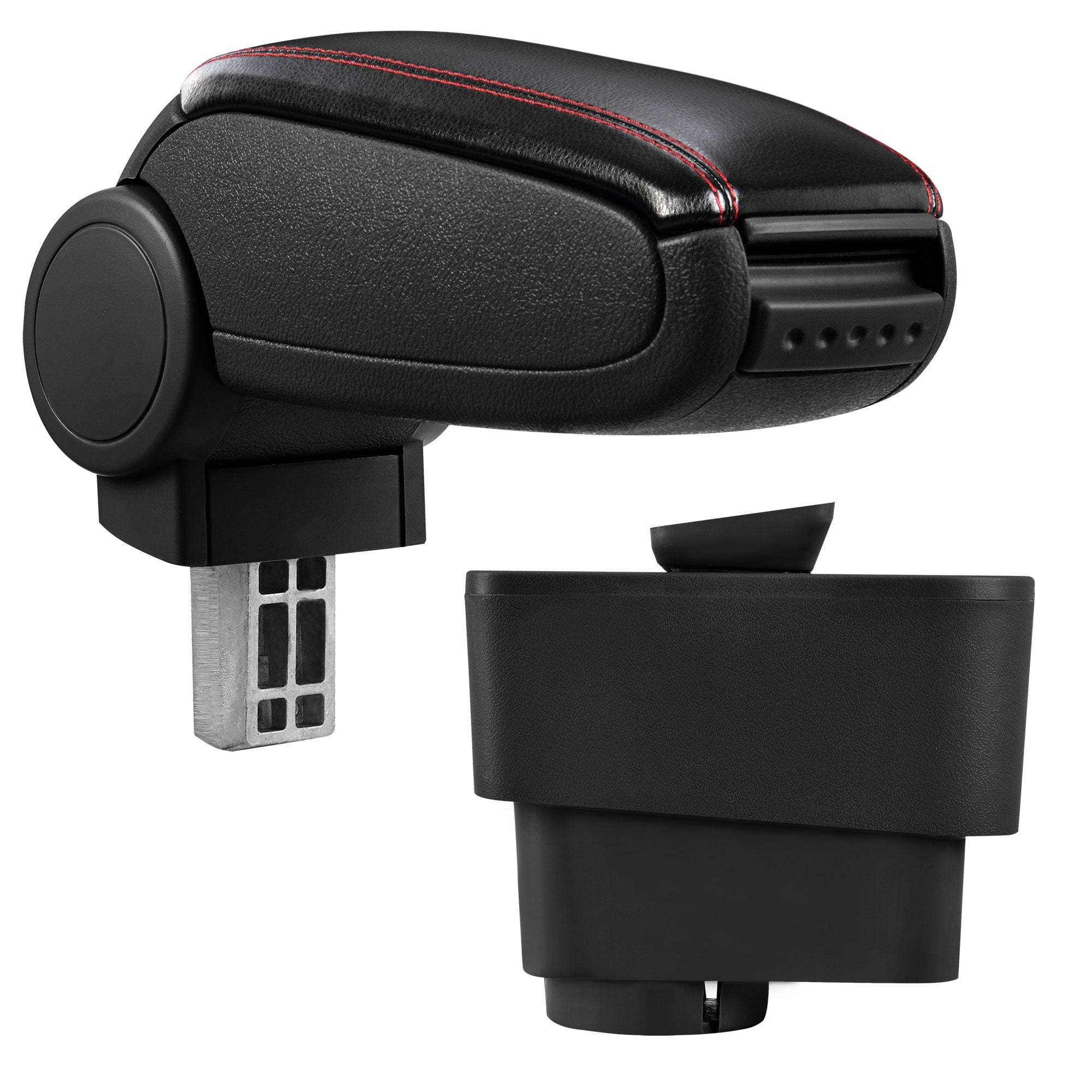 [pro.tec] Bracciolo centrale - Poggiabraccio con vano portaoggetti - imbottito - in similpelle - nero con cucitura rossa