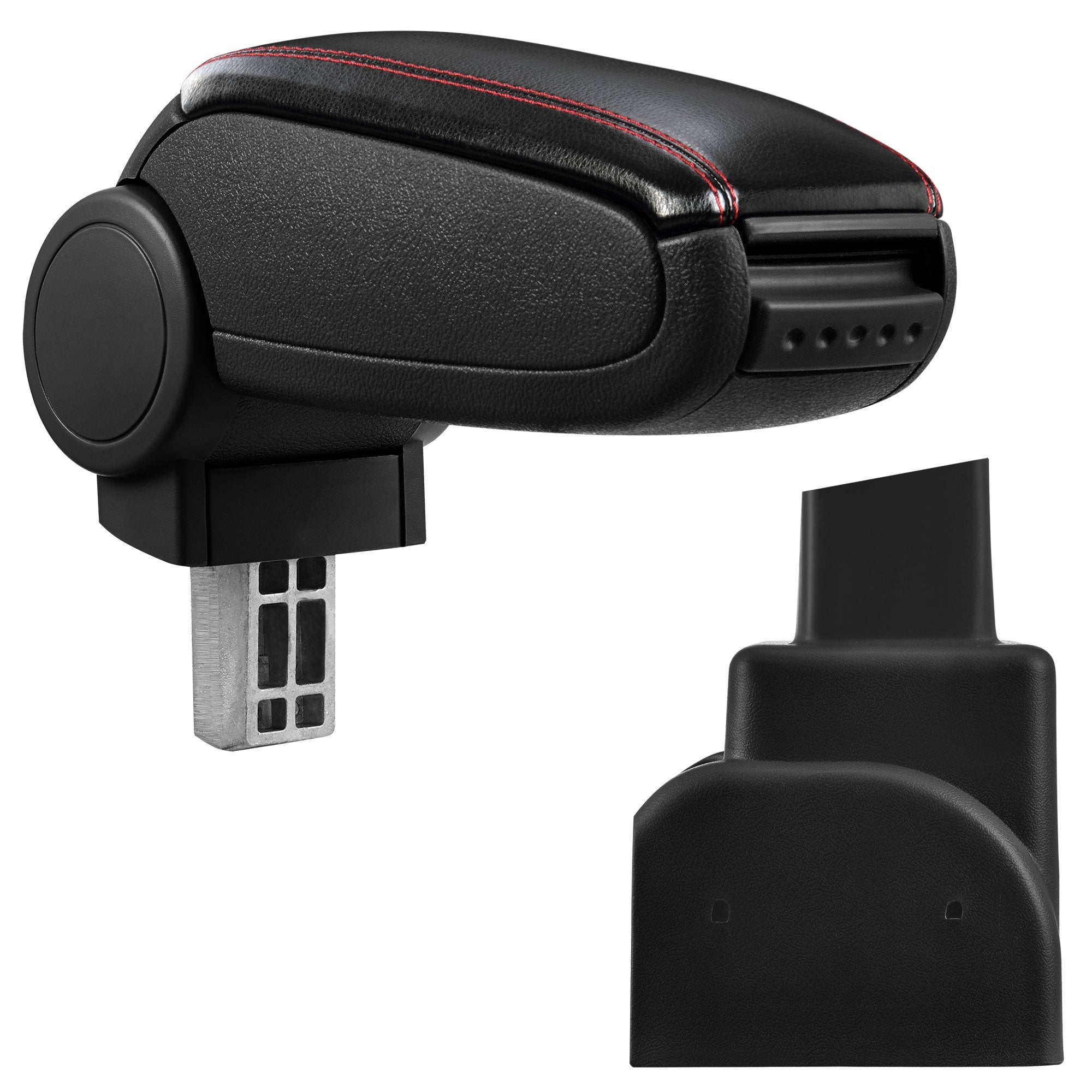 [pro.tec] Bracciolo centrale - Poggiabraccio con vano portaoggetti - imbottito - in similpelle - nero con cucitura rossa