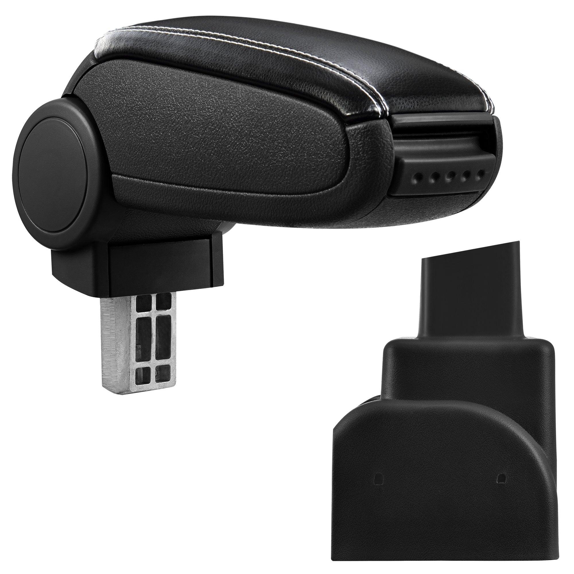 Bracciolo centrale per Opel Zafira A con scomparto imbottito in pelle sintetica nera con cuciture bianche 03_0000599