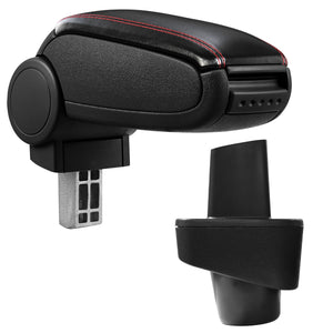 [pro.tec] Bracciolo centrale - Poggiabraccio con vano portaoggetti - imbottito - in similpelle - nero con cucitura rossa