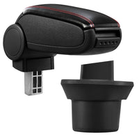 [pro.tec] Bracciolo centrale - Poggiabraccio con vano portaoggetti - imbottito - in similpelle - nero con cucitura rossa