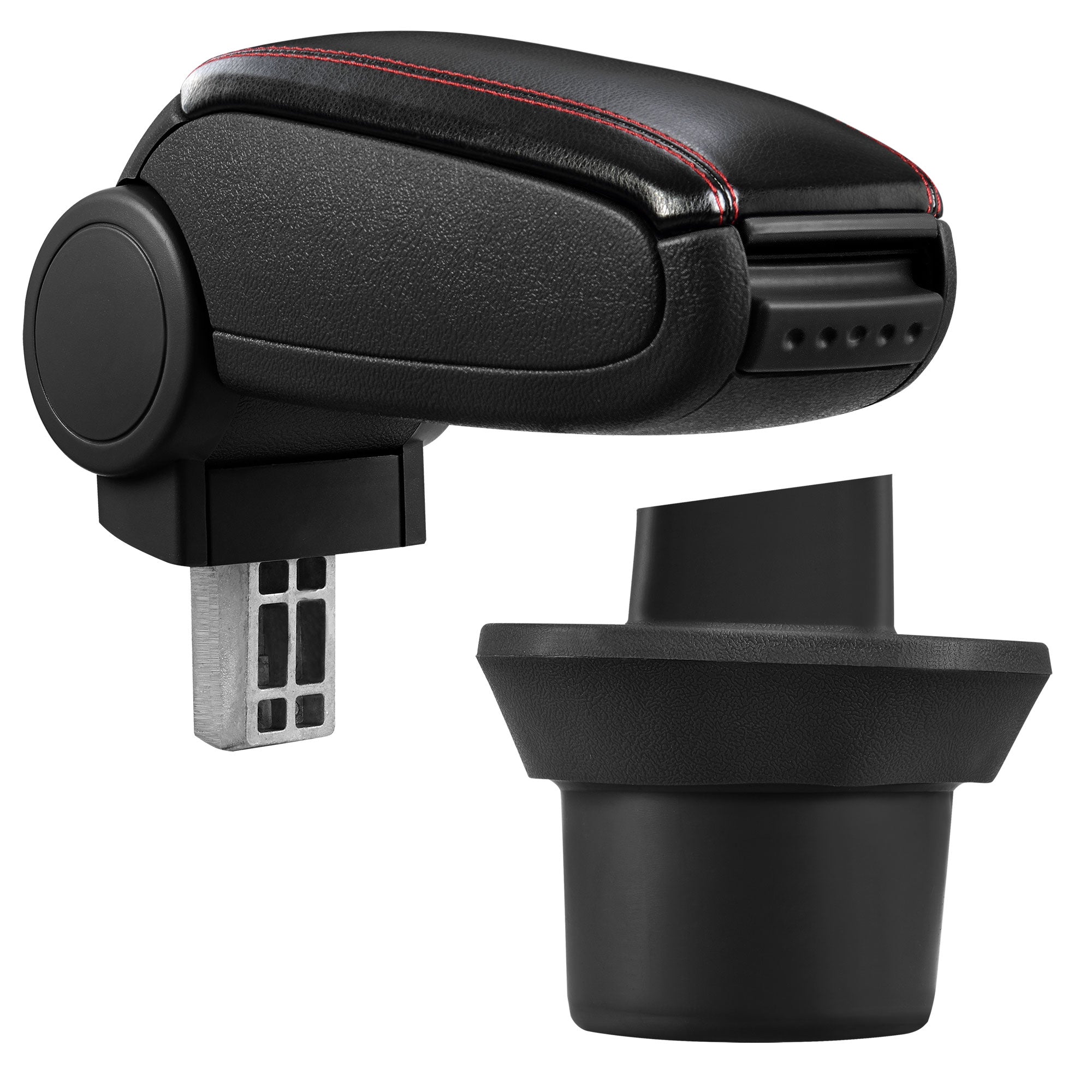 [pro.tec] Bracciolo centrale - Poggiabraccio con vano portaoggetti - imbottito - in similpelle - nero con cucitura rossa