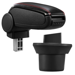 [pro.tec] Bracciolo centrale - Poggiabraccio con vano portaoggetti - imbottito - in similpelle - nero con cucitura rossa