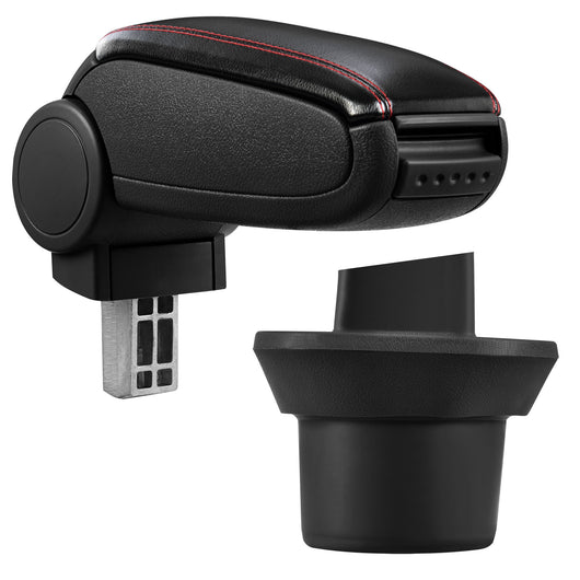 [pro.tec] Bracciolo centrale - Poggiabraccio con vano portaoggetti - imbottito - in similpelle - nero con cucitura rossa