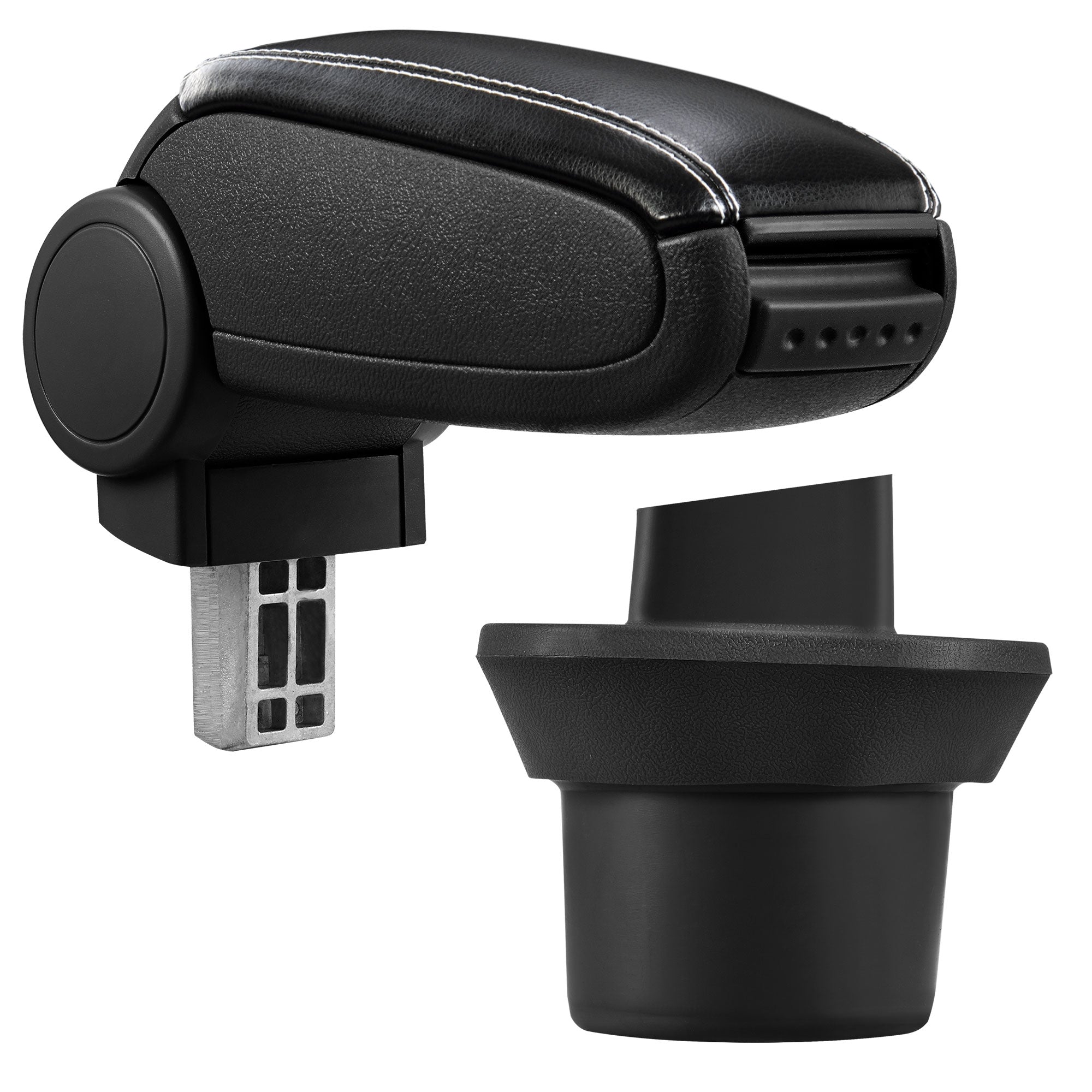 [pro.tec] Bracciolo centrale - Poggiabraccio con vano portaoggetti - imbottito - in similpelle - nero con cucitura