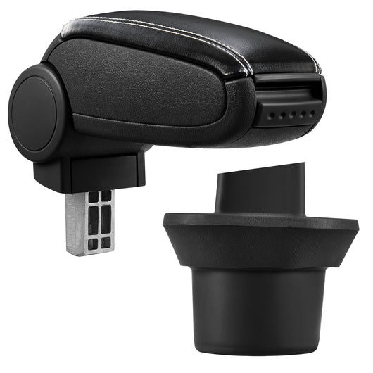 [pro.tec] Bracciolo centrale - Poggiabraccio con vano portaoggetti - imbottito - in similpelle - nero con cucitura