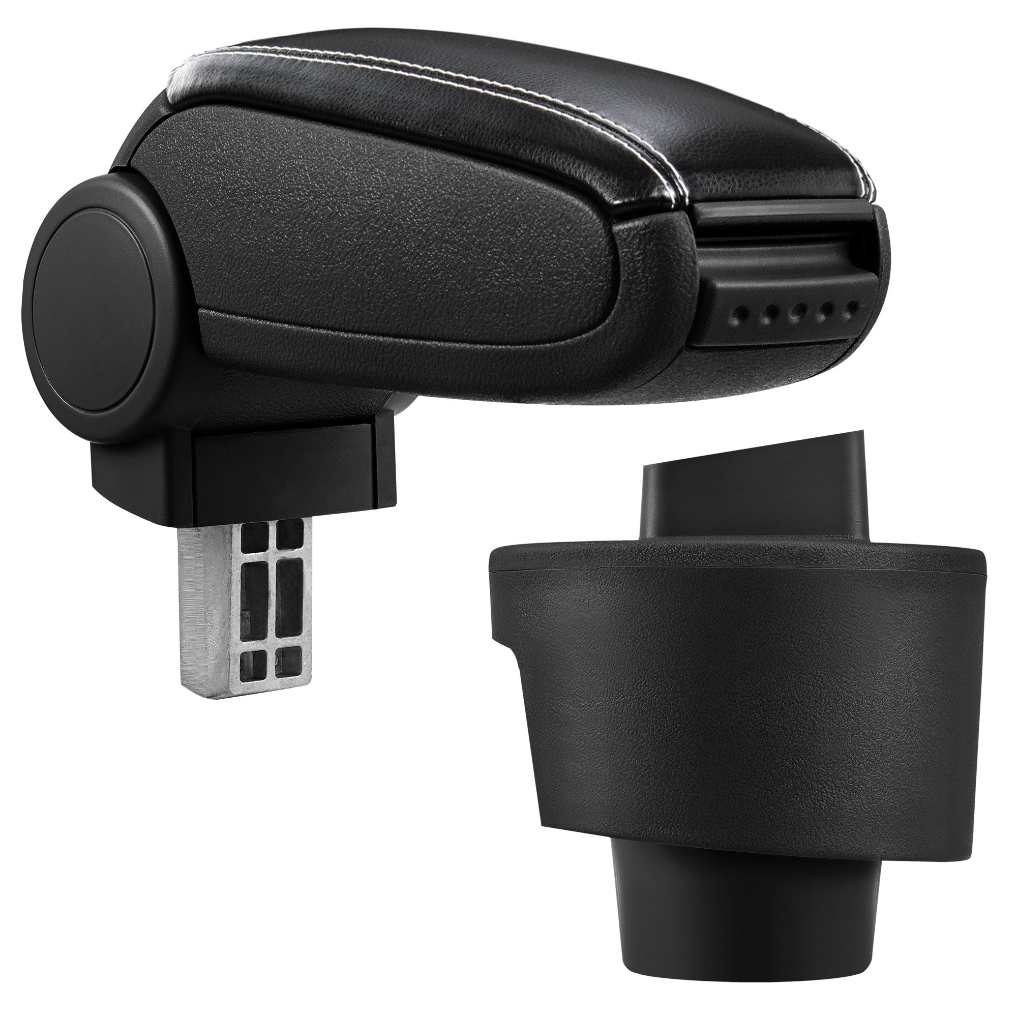 [pro.tec] Bracciolo centrale - Poggiabraccio con vano portaoggetti - imbottito - in similpelle - nero con cucitura