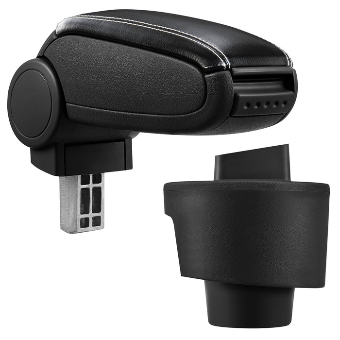 [pro.tec] Bracciolo centrale - Poggiabraccio con vano portaoggetti - imbottito - in similpelle - nero con cucitura