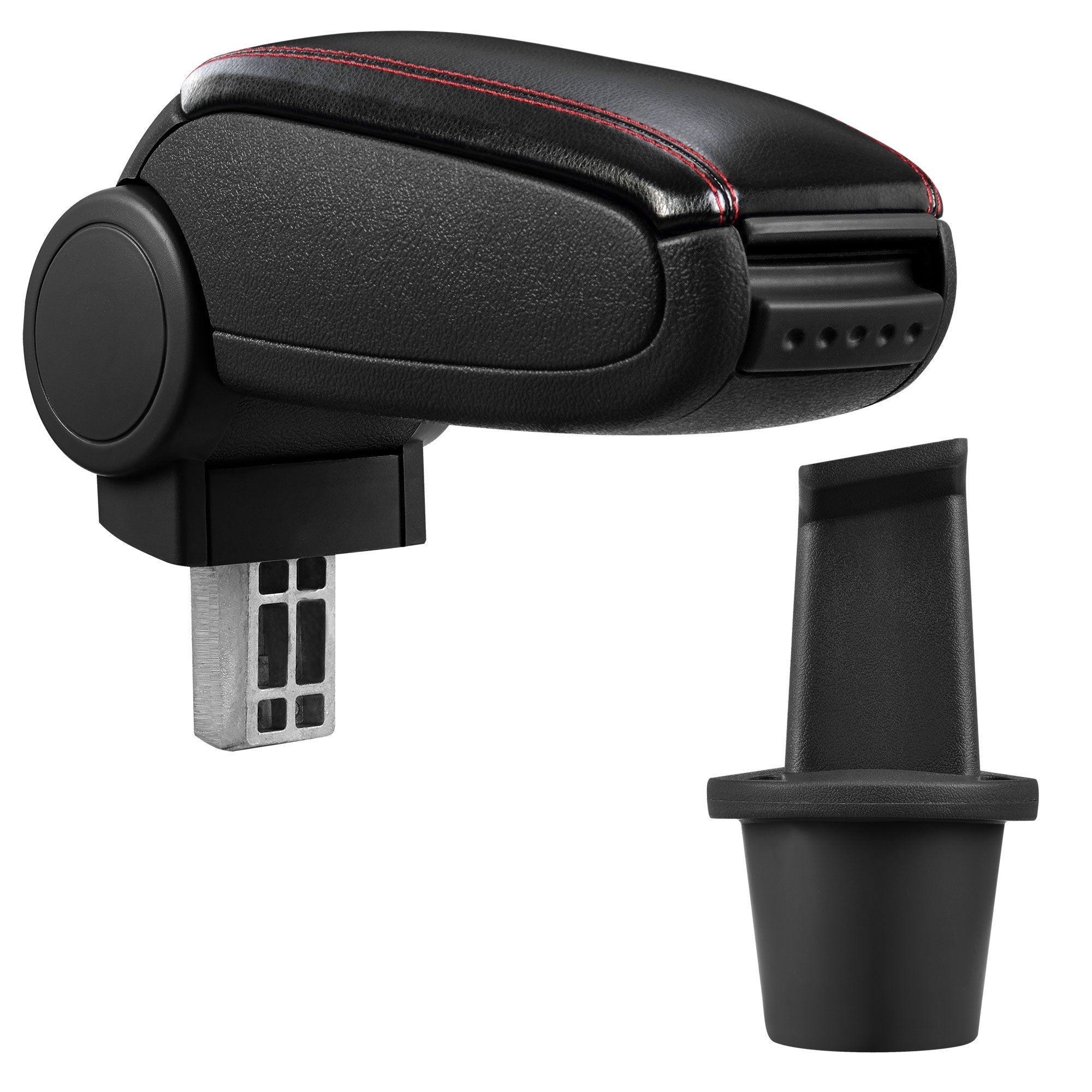 [pro.tec] Bracciolo centrale - Poggiabraccio con vano portaoggetti - imbottito - in similpelle - nero con cucitura rossa