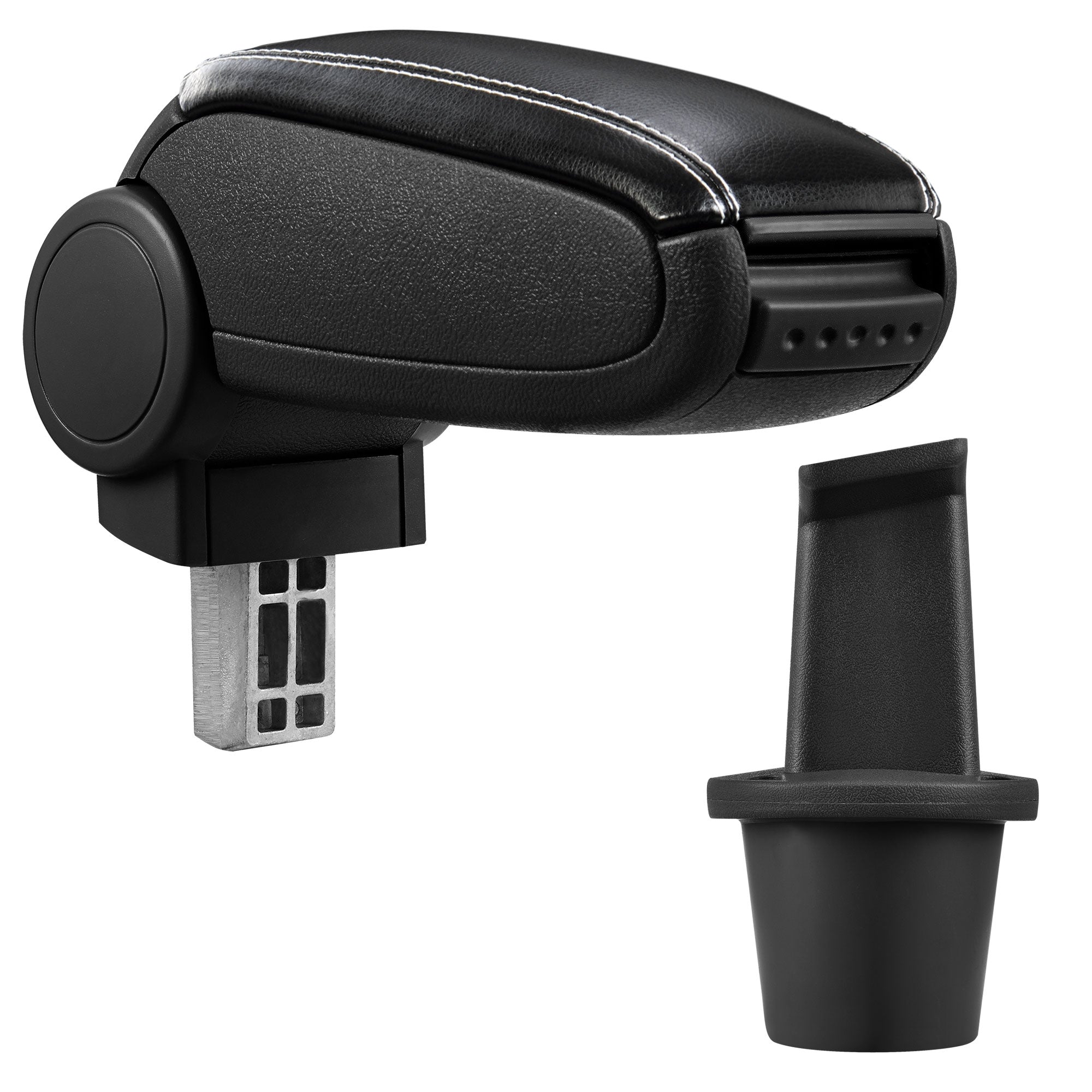 [pro.tec] Bracciolo centrale - Poggiabraccio con vano portaoggetti - imbottito - in similpelle - nero con cucitura