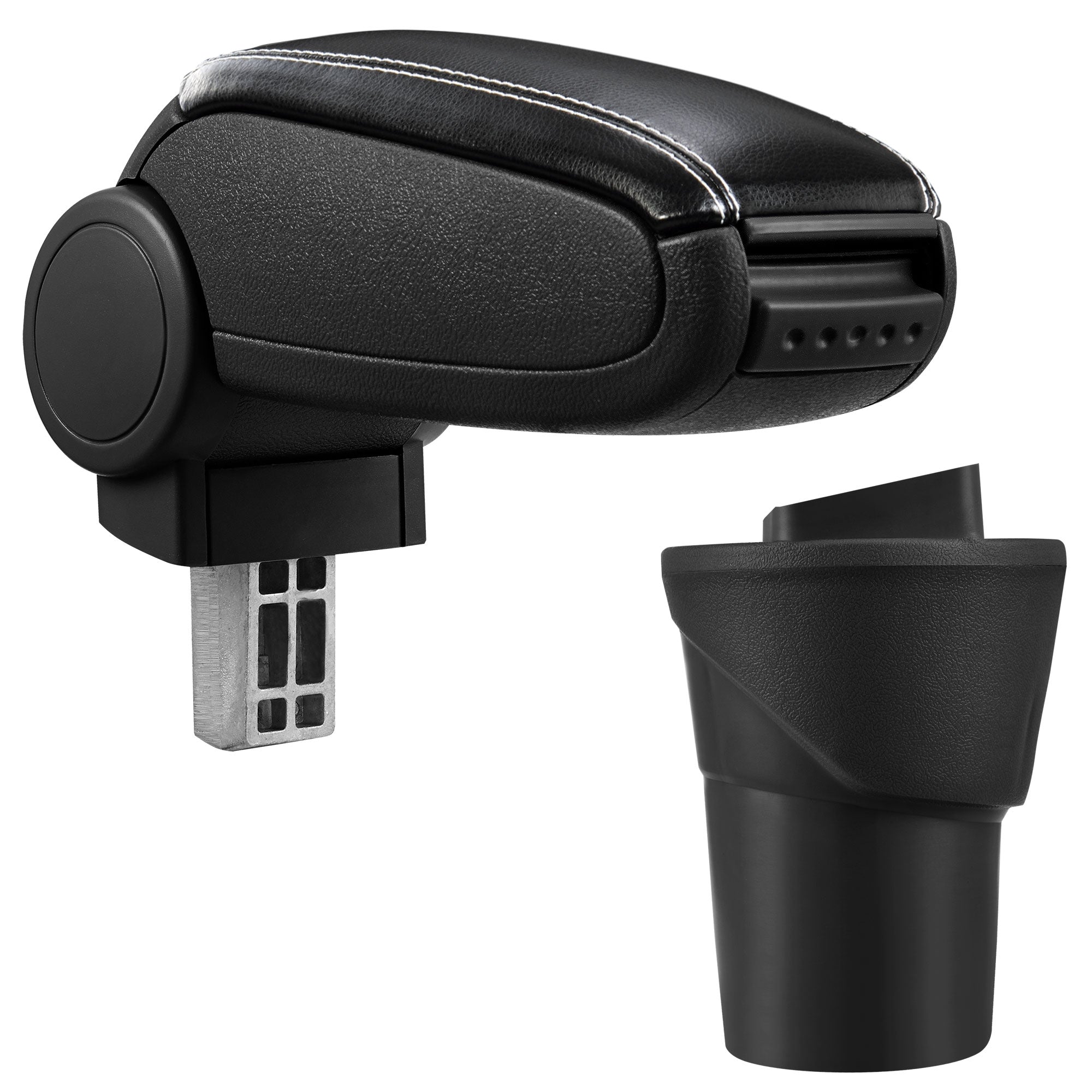 [pro.tec] Bracciolo centrale - Poggiabraccio con vano portaoggetti - imbottito - in similpelle - nero con cucitura