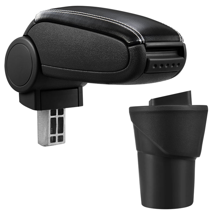 [pro.tec] Bracciolo centrale - Poggiabraccio con vano portaoggetti - imbottito - in similpelle - nero con cucitura