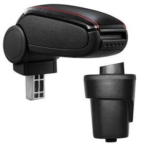 [pro.tec] Bracciolo centrale - Poggiabraccio con vano portaoggetti - imbottito - in similpelle - nero con cucitura rossa