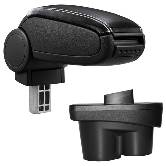 [pro.tec] Bracciolo centrale - Poggiabraccio con vano portaoggetti - imbottito - in similpelle - nero con cucitura