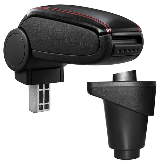 [pro.tec] Bracciolo centrale - Poggiabraccio con vano portaoggetti - imbottito - in similpelle - nero con cucitura rossa