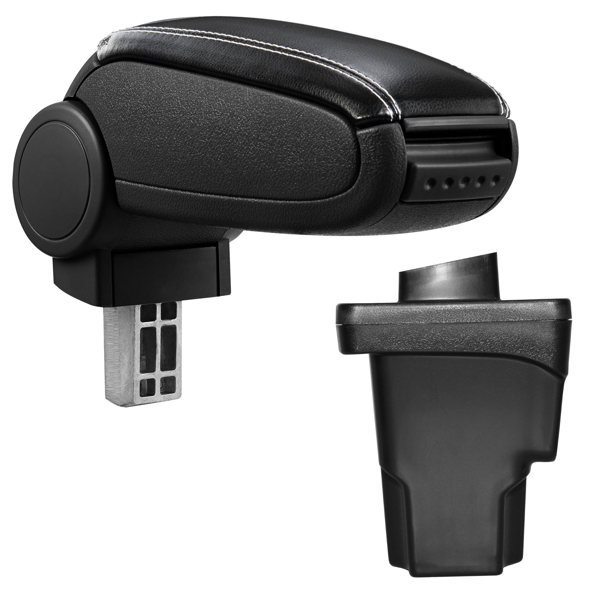 [pro.tec] Bracciolo centrale - Poggiabraccio con vano portaoggetti - imbottito - in similpelle - nero con cucitura