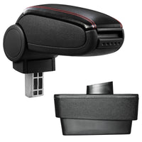 [pro.tec] Bracciolo centrale - Poggiabraccio con vano portaoggetti - imbottito - in similpelle - nero con cucitura rossa