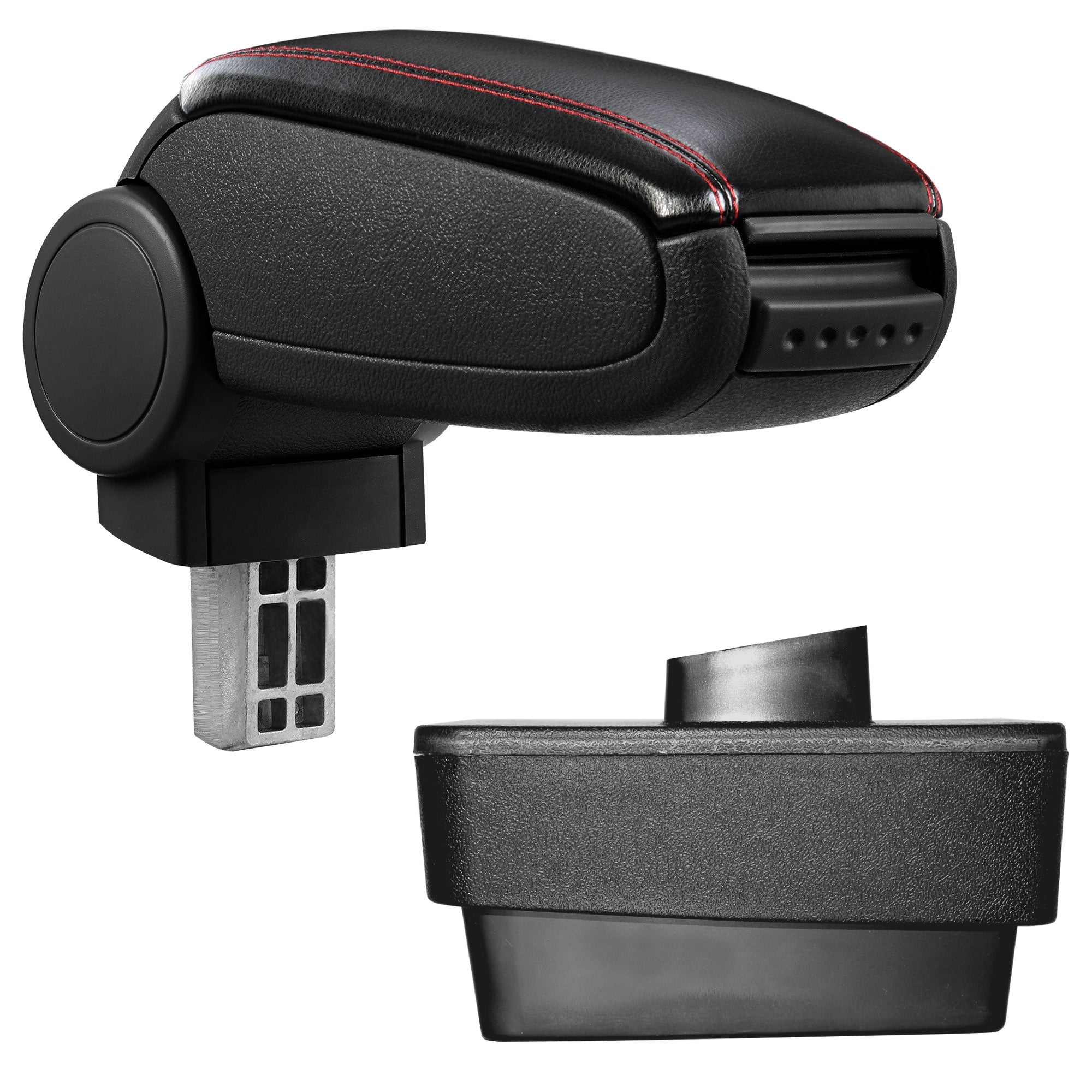 [pro.tec] Bracciolo centrale - Poggiabraccio con vano portaoggetti - imbottito - in similpelle - nero con cucitura rossa