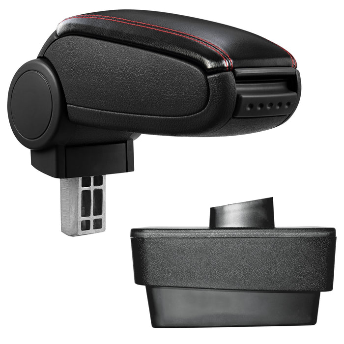 [pro.tec] Bracciolo centrale - Poggiabraccio con vano portaoggetti - imbottito - in similpelle - nero con cucitura rossa