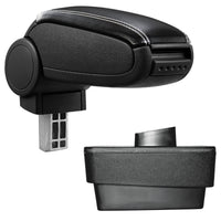 [pro.tec] Bracciolo centrale - Poggiabraccio con vano portaoggetti - imbottito - in similpelle - nero con cucitura