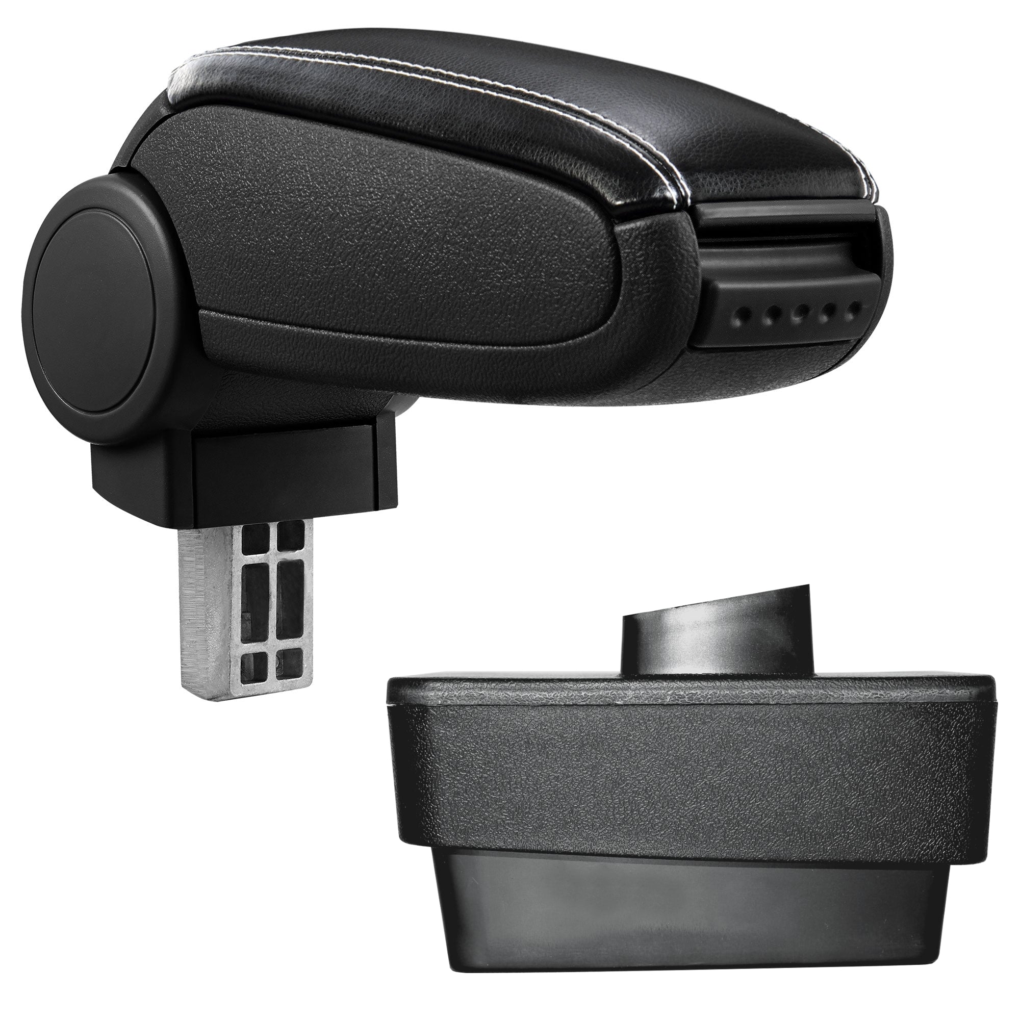 [pro.tec] Bracciolo centrale - Poggiabraccio con vano portaoggetti - imbottito - in similpelle - nero con cucitura