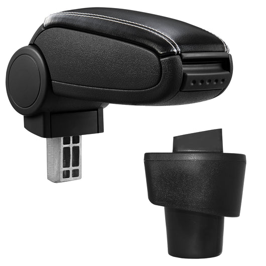 [pro.tec] Bracciolo centrale - Poggiabraccio con vano portaoggetti - imbottito - in similpelle - nero con cucitura