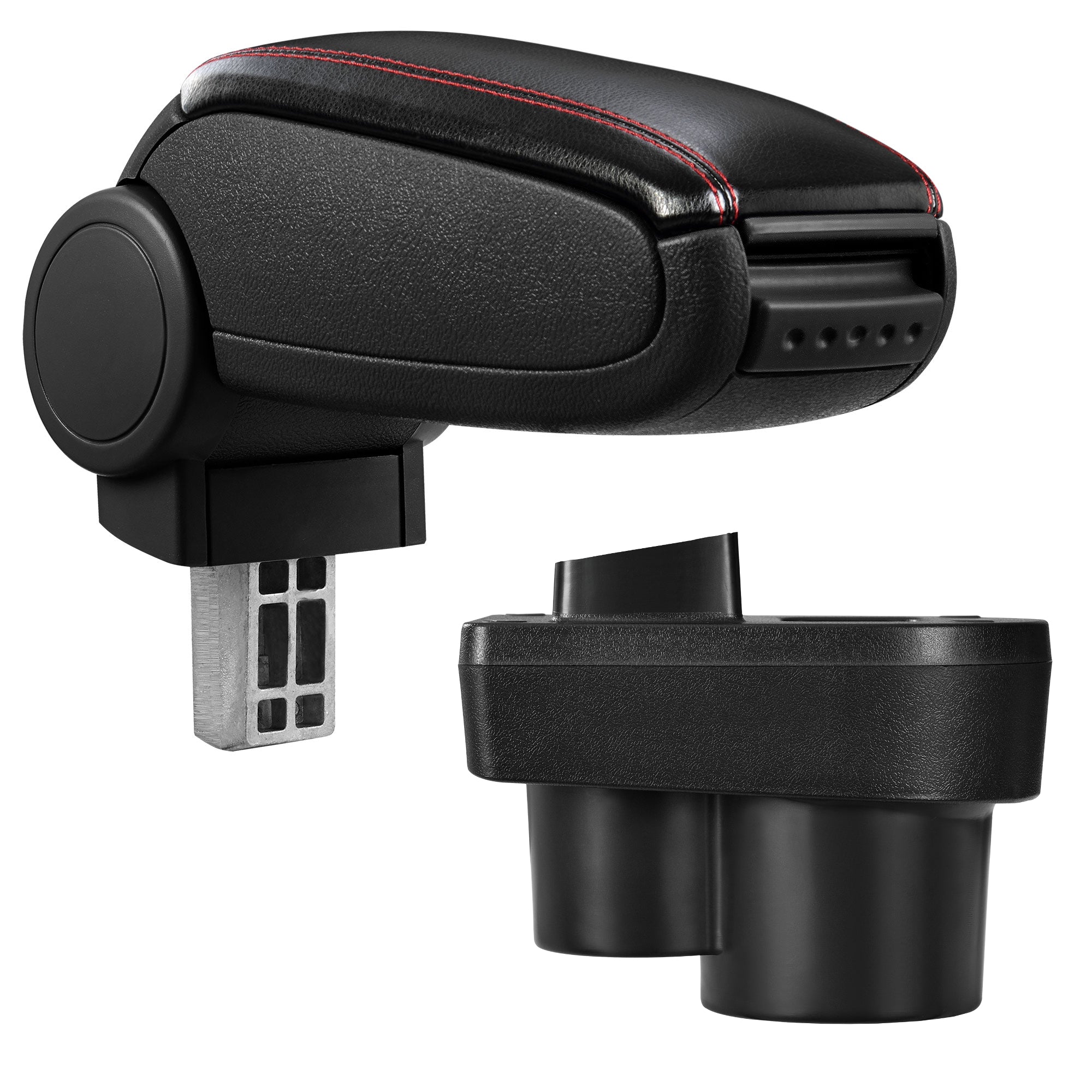 [pro.tec] Bracciolo centrale - Poggiabraccio con vano portaoggetti - imbottito - in similpelle - nero con cucitura rossa