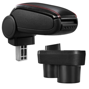 [pro.tec] Bracciolo centrale - Poggiabraccio con vano portaoggetti - imbottito - in similpelle - nero con cucitura rossa