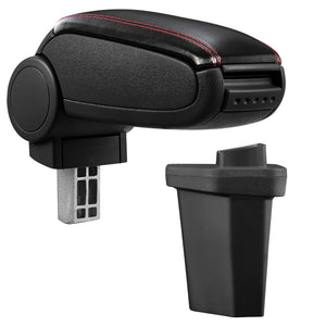 [pro.tec] Bracciolo centrale - Poggiabraccio con vano portaoggetti - imbottito - in similpelle - nero con cucitura rossa