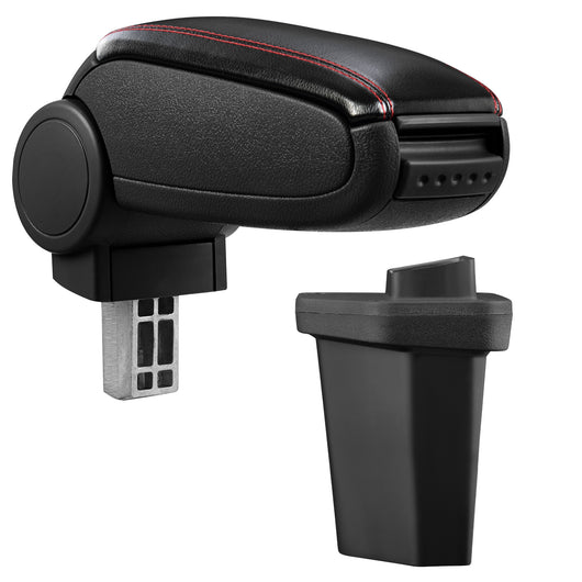 [pro.tec] Bracciolo centrale - Poggiabraccio con vano portaoggetti - imbottito - in similpelle - nero con cucitura rossa