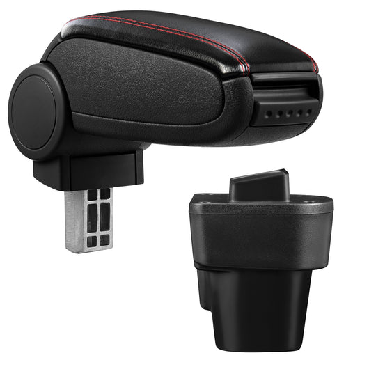 [pro.tec] Bracciolo centrale - Poggiabraccio con vano portaoggetti - imbottito - in similpelle - nero con cucitura rossa